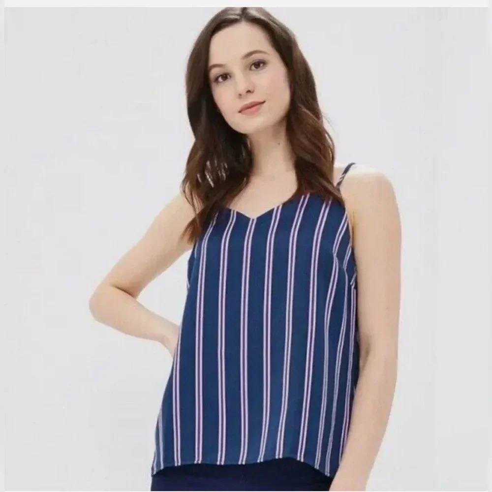 Banana Republic Navy Blue Purple Striped Essential Cami Camisole Tank Top S